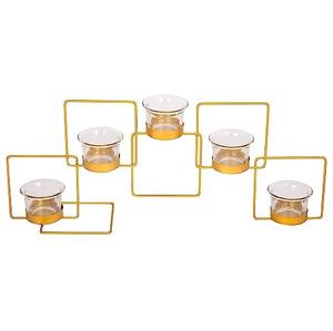 Portavelas de color dorado con acabado martillado, candelabro hecho a mano de primera calidad en forma de triángulo con vidrio - Product Image 4