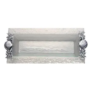 Plateau en métal ovale artisanal, motif vertical, design moderne pour la décoration de Noël, fonction de projection rétractable, fabriqué par Zahid - Product Image 1