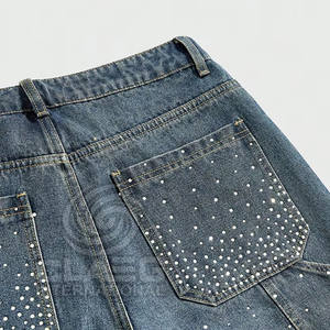 Top Popular Men's <b>Shorts</b> Mid-<b>Waist</b> Baggy Style Washed <b>Jeans</b> <b>Shorts</b> With Rhinestone <b>Shorts</b> for Men - Product Image 2