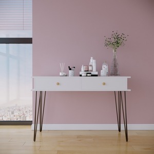 Compact Scandinavian Design Dressing <b>Table</b> with 2 Drawers & <b>Mirror</b> Solid Wood & MDF Chest of Drawers BTD68018 - Product Image 4