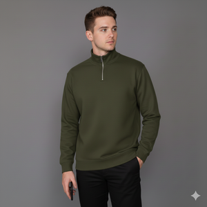 <b>Men</b> Half Zip Button Collar Knitted Eco-Friendly <b>Sweatshirt</b> 60% Cot 40% Poly ODM Solid Plain Dyed 300-400 GSM Autumn Season - Product Image 5