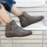 [JSHOE] Sepatu Boots Hato Zip Kulit Sapi Asli dengan Lapisan Bulu untuk Wanita