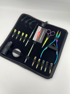 Hair Extension <b>Tools</b> Kit Reusable Rainbow <b>Multi</b> Color Surgical Grade Stainless Steel Beads Thread Flat <b>Plier</b> Clips Loop Scissors - Product Image 1