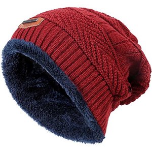 Bonnet unisexe en plaid doublé satin, dessiné à la main, avec pompon en fausse fourrure épaisse et ample, côtelé, pour l'hiver et la plage - Product Image 1