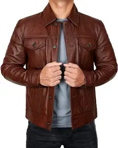 Chaquetas de cuero para hombre, ropa, chaqueta para hombre, chaqueta de cuero para motocicleta desgastada con cremallera completa para hombre - Product Image 1
