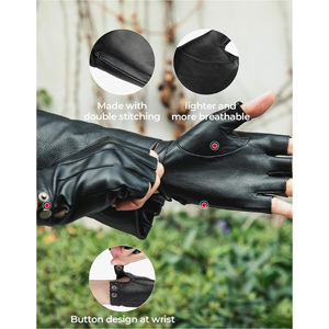 Premium Soft Leather Fingerless Driving Gloves Custom Luxury Men Fashion Bike Cruiser Motorcycle Half Cut Hand Protection Gloves - Product Image 2