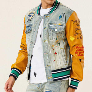 Veste en jean vintage pour homme OEM, broderie et patchs personnalisés, taille plus, impression, veste de baseball - Product Image 4