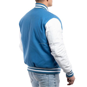 Chaqueta Varsity para Hombre, Cuerpo de Lana, Mangas de Cuero, Cierre de Cremallera, Transpirable, Estilo Bomber con Parches, Uniforme Deportivo - Product Image 2