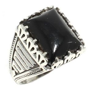 Bague pour homme en argent sterling 925 avec pierre d'onyx naturelle, motif géométrique rectangulaire, style hip-hop, à porter tous les jours, bijoux fins - Product Image 6