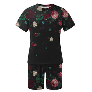 Conjunto de pantalones cortos estampados transpirables de manga corta informales para hombre de High Street, diseño de cuello redondo, opciones de talla grande de otoño, verano a la moda - Product Image 1