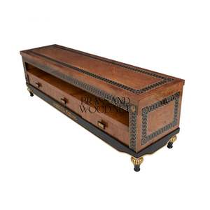 Meuble TV classique en bois avec tiroirs de rangement ouverts - Product Image 6