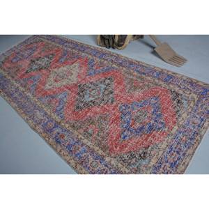 พรมสไตล์วินเทจของตุรกีการออกแบบงานปะต่อสีแดงสีน้ำเงินวัสดุขนสัตว์4.8 x 11.7ft พร้อมแผ่นยางรองสำหรับห้องนอนห้องโถง - Product Image 4