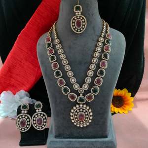 Collier long en pierre de Monalisa et zircon victorien serti de Maang Tikka Idéal pour les mariages, les célébrations festives Léger - Product Image 6