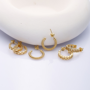 Pendientes de aro de plata curvada lisos delicados, joyería de Ley 925, venta al por mayor turca, pendientes de tuerca de Plata de Ley 925 - Product Image 6