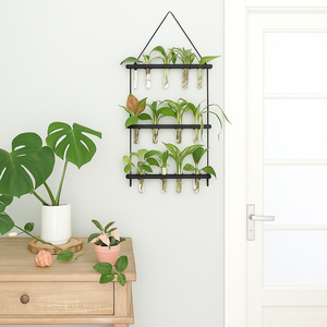 3层壁挂玻璃玻璃容器木制支架迷你试管花盆水培插条家用办公室花盆 - Product Image 2