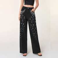 Pantalon cargo taille haute pour femmes, jean en denim avec strass, coton extensible respirant, adoucissant lavé, grande taille