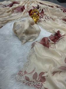 Saree en soie de l'espace doux indien avec saree de travail de jarkhan avec saree de mariage pakistanais et saree de concepteur de vêtements de fête. - Product Image 4