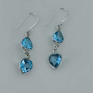 Pendientes Colgantes de Plata de Ley con Doble Corazón Hechos a Mano, con Topacio Azul Natural, Regalo de Aniversario o Cumpleaños para Ella, a la Moda - Product Image 4