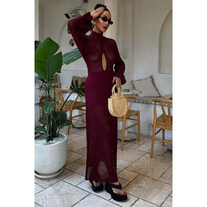 Vestido de punto calado 2854 con cintura natural y característica transpirable - Product Image 2