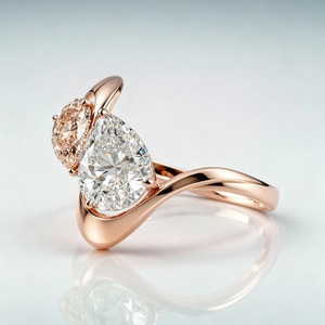 Bague de cocktail en or rose avec diamant taille poire et pierre champagne sertie à griffes, bague de fiançailles de luxe pour femme - Product Image 3