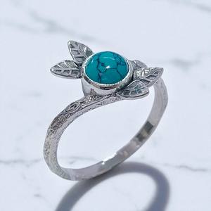 Anillo de Boda Clásico de Plata de Ley 925 con Diseño de Hoja, Joyería Fina Personalizada, Anillos con Turquesa y Piedra Lunar - Product Image 2