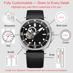 Reloj Automático de Lujo para Hombre, con Logotipo Personalizado OEM ODM, de Acero Inoxidable, Mecánico, con Corazón Abierto, Movimiento NH39 de 24 Horas, Correa de Nailon Luminosa - Product Image 2