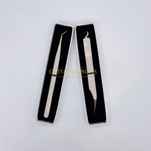 Pinzas para Extensión de Pestañas de Acero Inoxidable, Pinzas de Aislamiento con Punta de Fibra, Recubrimiento en Polvo, Color Nude, Punta Dorada, Herramienta Profesional para Pestañas - Product Image 3