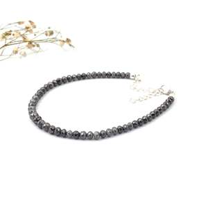 Bracelet fin gris à perles avec diamants ronds facettés de 3,5 à 4,5 mm, bracelet à billes de diamant de 3,5 à 4,5 mm - Product Image 3