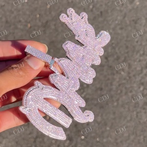 Venta al por mayor personalizado 925 plata esterlina Hip Hop nombre inicial letra colgante corte Moissanite diamante India collar de moda - Product Image 2