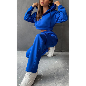 Custom Logo Women Streetwear Half <b>Zip</b> Hoodie & Sweatpants Set Casual <b>Jogger</b> Tracksuit OEM Wholesale Athleisure Suit - Product Image 1