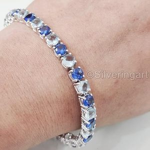 Pulsera de mujer, tanzanita natural y aguamarina, piedra preciosa, aniversario, joyería hecha a mano de Navidad, pulsera de plata de ley 925 - Product Image 2