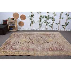 พรมวินเทจขนาด 6.4x9.3 ฟุต พรมตุรกีขนาดใหญ่ พรมขนสัตว์ลายจุดสีเบจ - Product Image 2