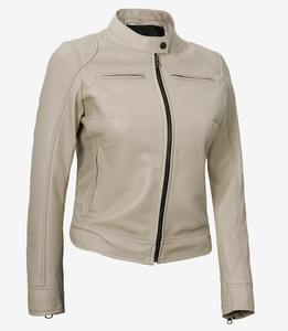 Fabricant sur mesure OEM Vestes en cuir blanc à fermeture éclair sur le devant pour femmes Vestes en cuir véritable personnalisées - Product Image 3