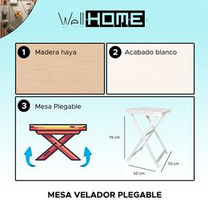 WELL HOME Comodino Pieghevole in Legno di Faggio, Finitura Bianca, 70x50x76 cm - Product Image 2