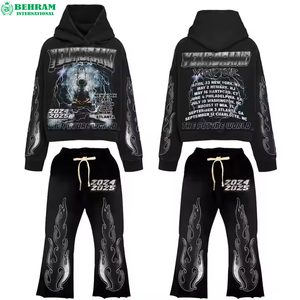 Conjunto Deportivo Unisex de Estilo Urbano, Sudadera con Capucha y Cremallera, Hombros Caídos, Pantalones con Dobladillo Dividido, Diseño con Estampado de Letras, Otoño - Product Image 6