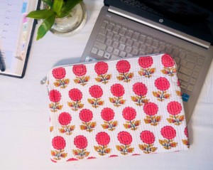 Étui matelassé 13 pouces 100% coton avec fermeture éclair MacBook Air Pro Cover Floral sacs pour ordinateur portable pour le bureau - Product Image 2