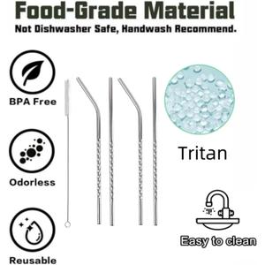 Juego de Pajitas Reutilizables de Acero Inoxidable, Retorcidas, Rectas y Curvas, con Cepillo de Limpieza, Duraderas, Ecológicas, para Uso en Bares - Product Image 5