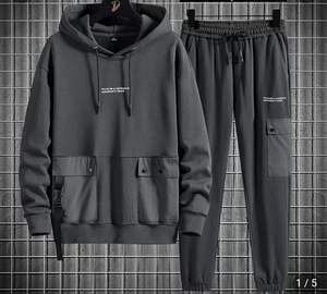 Ensemble de survêtement 2 pièces brodé pour homme, collection hiver, en molleton 100 % coton, pull à manches longues et pantalon taille mi-haute, écologique, vente en gros - Product Image 5