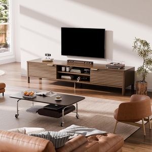 71" Mid Century Modern <strong>TV</strong> <strong>Stand</strong> for 80" <strong>TVs</strong> Storage Console with Adjustable Shelves Living Room &amp; Bedroom <strong>Walnut</strong> - Product Image 6