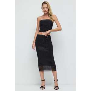 Casual <b>Pleat</b> <b>Skirt</b> Studs Flared Style Slit Decoration <b>Maxi</b> Length Natural Waistline Nonwoven Blank Design 100% Polyester - Product Image 2