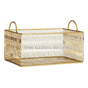 Creative Handcrafted Stainless Steel Metal <b>Square</b> Shape Gold Antique Finish Decorative <b>Storage</b> <b>Basket</b> Kitchen Usage - Product Image 5