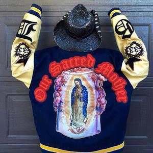 Parches bordados de chenilla personalizados, chaqueta Bomber de lana con letras de béisbol Varsity de invierno para hombres, variedad informal de lona de Hip Hop - Product Image 2