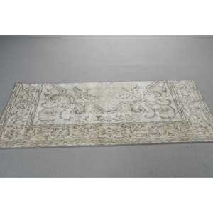2,6x6,3 ft Rug, Vintage Turkish Rug, White <b>Brown</b> Patchwork Wool Rug - Product Image 2