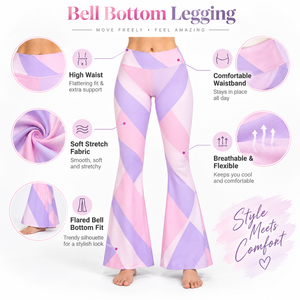 High Waist <b>Flared</b> <b>Leggings</b> Geometric Print Pink Purple Stretch Knitted Full Length Women's All Seasons Bell Bottom <b>Legging</b> - Product Image 6