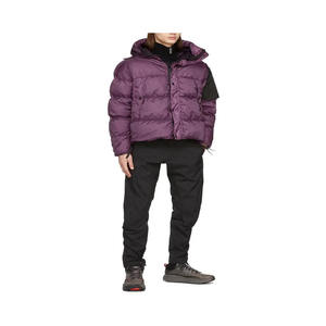 เสื้อครอปโค้ทสีม่วงมีฮู้ดสำหรับผู้ชายเสื้อแจ็คเก็ตขนเป็ดหนาแบบมีซิปคอตั้งสำหรับฤดูหนาว - Product Image 4