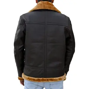Veste en cuir noir pour homme, manteau en fourrure de mouton double face, veste chaude et élégante pour l'hiver, veste de moto - Product Image 3