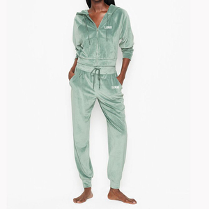 Custom Velour Lady Tracksuit for <b>Women</b> Crop Top Hoodie <b>Velvet</b> <b>Jogger</b> Set Zipper Track Suit Weatsuit Set 2 Piece set - Product Image 6