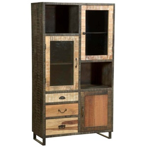 Vitrine industrielle en fer massif en bois de manguier vitrine murale unité multimédia armoire 3 portes 3 tiroirs de rangement meubles de maison pliables - Product Image 1