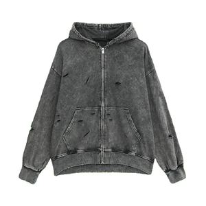 Chándales Personalizados para Hombre de Alta Calidad, Estilo Holgado, Lavado Ácido, Hombros Caídos, Desgastados, con Cierre, Talla Grande, Logotipo Personalizado - Product Image 3