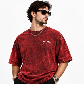INDEX Men's <b>Red</b> Patterned Cotton T-<b>Shirt</b> O-Neck Short Sleeve Casual Regular Fit Front Logo Printed Jersey Sport Wear - Product Image 4